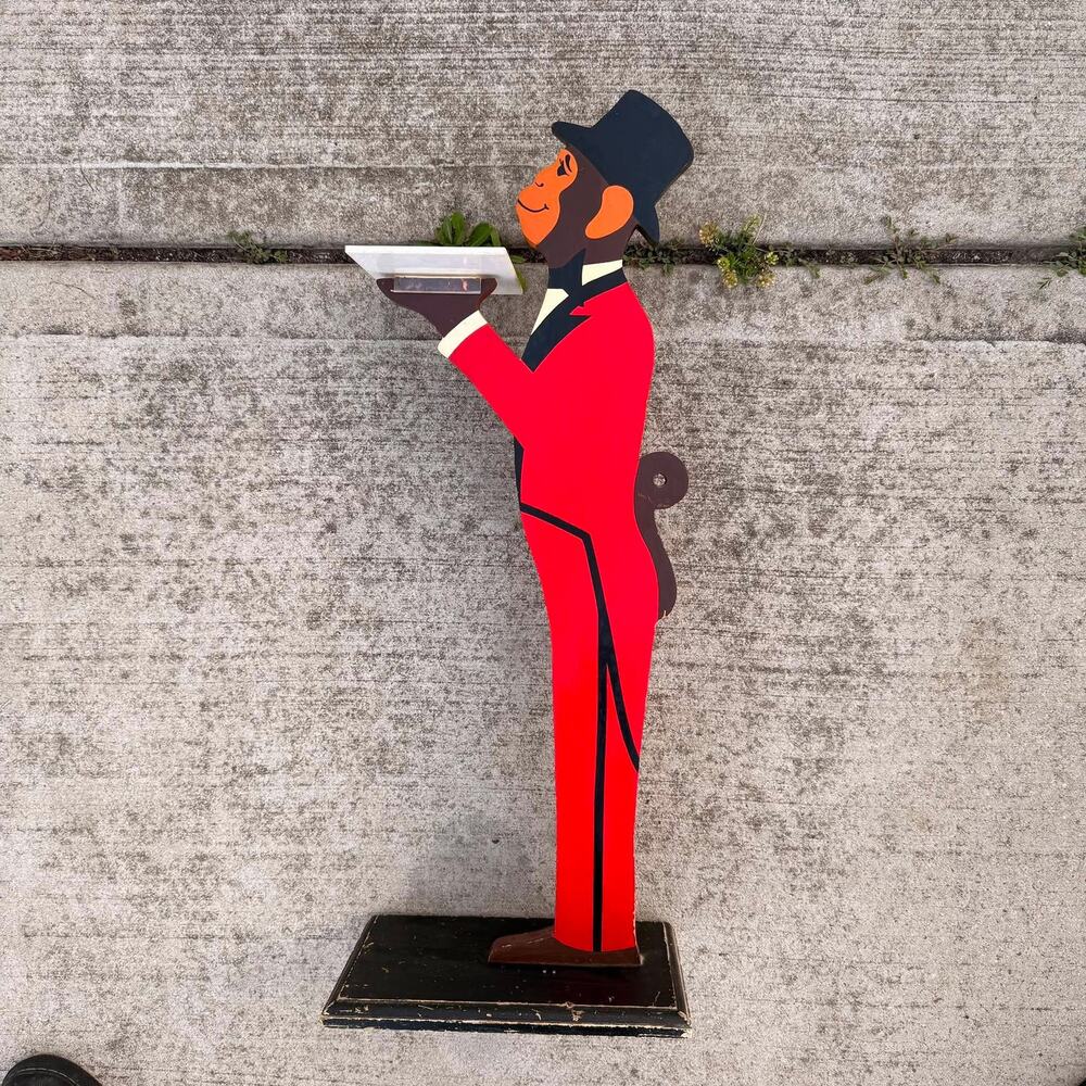 1984 Vandor Monkey Butler Stand Civil Servants Rare Vintage Wood Drink Valet 33"